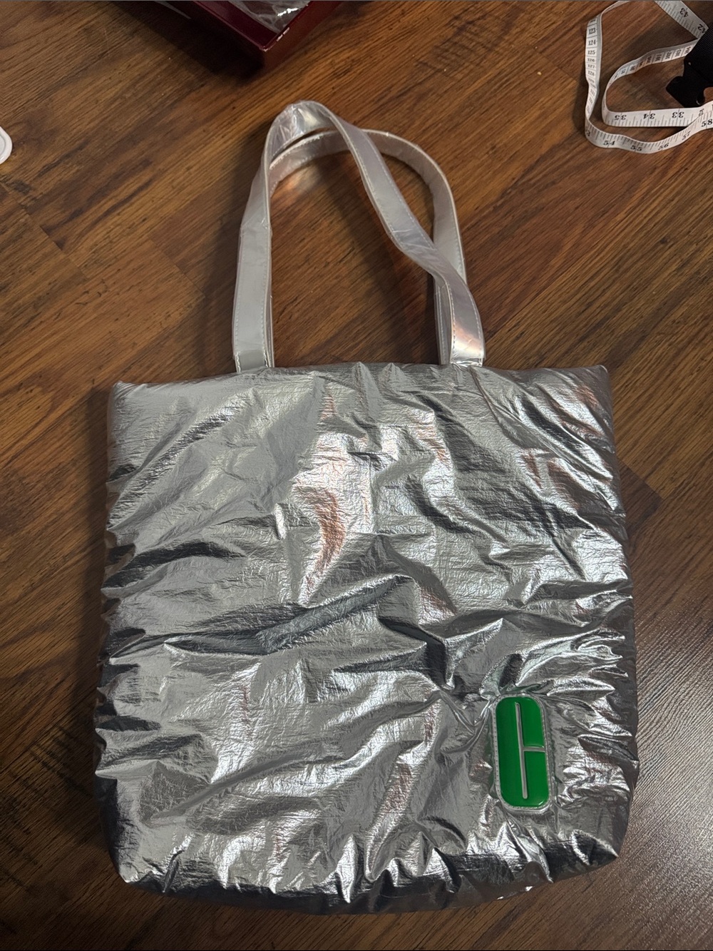 Silver Tote Bag with Green Accent 43.B5